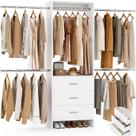 Organizador de Closet Aheaplus com 3 Gavetas de Madeira e 4 Varões para Pendurar Organizador de Closet Aheaplus com 3 Gavetas de Madeira e 4 Varões para Pendurar
