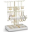 Organizador de estandes de joias Vladimir 3 camadas em couro branco dourado Organizador de estandes de joias Vladimir 3 camadas em couro branco dourado