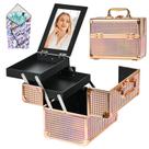 Organizador de estojos de maquiagem GALHUBIS Makeup Train Case rosa Organizador de estojos de maquiagem GALHUBIS Makeup Train Case rosa