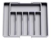 Organizador de gavetas extensível para talheres e utensílios de cozinha cinza