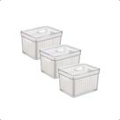 Organizador de Geladeira 3,8L Kit 4, 3, 2 ou 1 Uni com Tampa Grande Transparente Acrílico Trava Pote