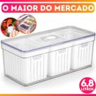 Organizador De Geladeira 6,8 Litros Com 3 Cesto Tampa Multiuso Alimentos Verduras E Vegetais