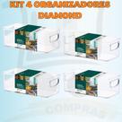 Organizador De Geladeira Acrilico Diamond Kit 4 Peças 23x11x8 cm Transparente Com Alça