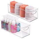 Organizador de higiene pessoal de plástico mDesign para banheiro Compartimento de armazenamento com alças para penteadeira, gavetas e cômoda contém produtos para cabelo, maquiagem, loção, cuidados com a pele e muito mais Coleção Ligne pacote com 2, transparente