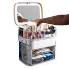 Organizador de Maquiagem Cosméticos com Espelho Iluminado por LED, Gavetas e Compartimento Lateral para Brincos e Acessórios