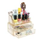 Organizador de maquiagem Ikee Design Acrílico com 2 gavetas Gold Glitter