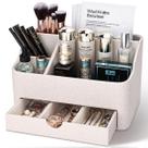 Organizador de maquiagem KINGFOM Leather com gaveta bege