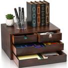 Organizador de mesa DEAYOU Bamboo de 3 camadas com 4 gavetas, cor de nogueira