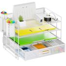 Organizador de mesa Marbrasse, arquivo de papel de 4 camadas, bandeja para cartas branca