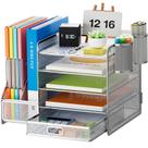 Organizador de mesa Marbrasse de 5 camadas com suporte para arquivos e gaveta prateado