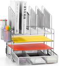Organizador de mesa Marbrasse de malha de 4 camadas com 5 suportes para arquivos prateado