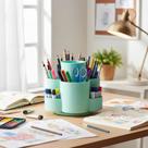 Organizador de Mesa Multi Divisórias Redondo Flor Giratório Porta Caneta Lápis Treco Multifuncional