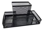 Organizador de Mesa Office Escritório Aramado 4 Compartimentos Preto Porta Canetas Lápis - EPJ