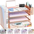 Organizador de Mesa OPNICE com 4 Bandejas e Gaveta Rose Gold
