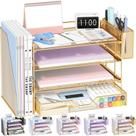 Organizador de Mesa OPNICE de 4 Níveis com Gaveta e Porta Canetas Dourado
