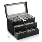 Organizador de Óculos de Sol MoKo - 18 Slots, 3 Camadas, Couro Preto