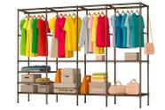 Organizador de Roupas 4 Colunas em Aço Inox Closet Aberto com Arara Cabideiro e Prateleiras Irsina