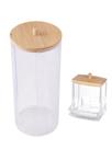 Organizador Disco Algodão e Cotonetes Acrílico Tampa Bambu