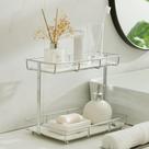 Organizador Dobbyby de 2 Níveis em Aço Inoxidável Dourado com Bandeja de Mármore Organizador Dobbyby de 2 Níveis em Aço Inoxidável Dourado com Bandeja de Mármore