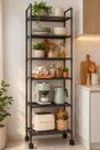 Organizador Estante Armario Multiuso Livreiro Estilo Industrial Prateleira Rodas 6 Andares para Decoração Ambientes Livros Sapato Cozinha PRETO
