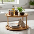 Organizador Giratório de Bambu 2 Andares 360 Porta Temperos Cozinha Lazy Susan Multiuso para Bancada, Condimentos, Cosméticos e Banheiro, Bandeja Gir