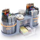 Organizador giratório de mesa KLIONGO com 2 porta-canetas, organizador de mesa e acessórios com 10 compartimentos, porta-lápis para mesa + 3 gavetas, caixa organizadora para materiais de arte para escritório, escola e casa (azul)