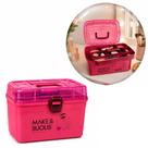Organizador maquiagem rosa caixa bandeja removivel 10 divisorias frasqueira maleta multiuso pesca manicure costura brinq