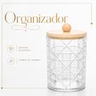 Organizador Porta Cotonetes e Algodão Decorativo de Acrílico com Tampa de Bambu Organizador Porta Cotonetes e Algodão Decorativo de Acrílico com Tampa de Bambu