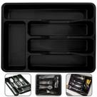 Organizador Porta Talheres de Gaveta com 5 Divisórias - Preto, Branco, Cinza e Acrílico
