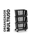 Organizador Preto Multiuso Triplo Empilhável c/ Rodinhas