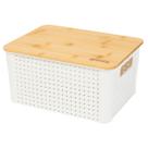 Organizador Rattan 7L Off White Giotto Caixa Multiuso Tampa de Bambu