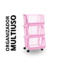 Organizador Rosa Multiuso Triplo Empilhável c/ Rodinhas Organizador Rosa Multiuso Triplo Empilhável c/ Rodinhas