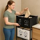Organizador Roupas Lavanderia 3 Cestos Preto Cesto Roupa Suja Divisória Roupeiro Suporte Caixa