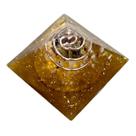 Orgonite Pirâmide Olho de Tigre Citrino e Ouro Sucesso Abundância 4cm