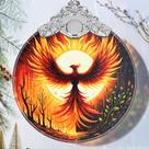Ornamento Suncatcher de vidro colorido Jocidea Phoenix 7,5x9 cm