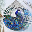 Ornamento Suncatcher em vitral Jocidea 7,6x8,9cm Peacock