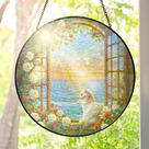 Ornamento suspenso FLAGWIX Stained Glass Cat 25 cm