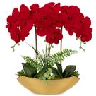 Orquídea Artificial Briful 46 cm Roja con Jarrón Cerámico Dorado
