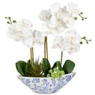Orquídeas Artificiales de Seda Briful Blanca con Maceta Cerámica Azul Orquídeas Artificiales de Seda Briful Blanca con Maceta Cerámica Azul