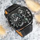 Oulm relógio de pulso, pulseira de couro , luxo, fuso horário, quartzo, grande mostrador, esportivo.