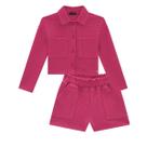 Out - Conjunto Feminino Inverno Jaqueta Boxy e Shorts Cintura Alta em Moletom Revelo VICVICKY Cor:RosaTamanho:16