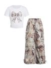 Outfit feminino Roseseek, de verão, 2 peças, manga curta, 12 anos