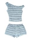 Outfit feminino SOLY HUX, 2 peças, listrado sem ombros, azul XS Outfit feminino SOLY HUX, 2 peças, listrado sem ombros, azul XS
