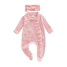 Outfit Romper Footies Waffle Bow Zip Up Macacão feminino 3-6M