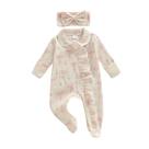 Outfit Romper Footies Waffle Bow Zip Up Macacão para menina