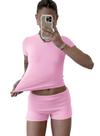 Outfit ZFLM Casual Workout de 2 peças para mulheres, blusa curta e shorts