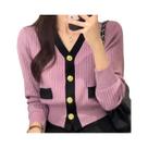 Outono inverno único breasted camisola de malha com decote em v moda temperamento cardigan feminino