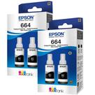 pack 04 tintas T664 Preto Para L575, L1300, L395, L495, L396, L656