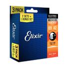Pack 3 encordoamento corda elixir guitarra 009-042 nanoweb