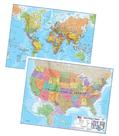 Pack de Mapas Maps International: Mapa-Múndi e Mapa dos EUA Plastificados 43 x 56 cm
